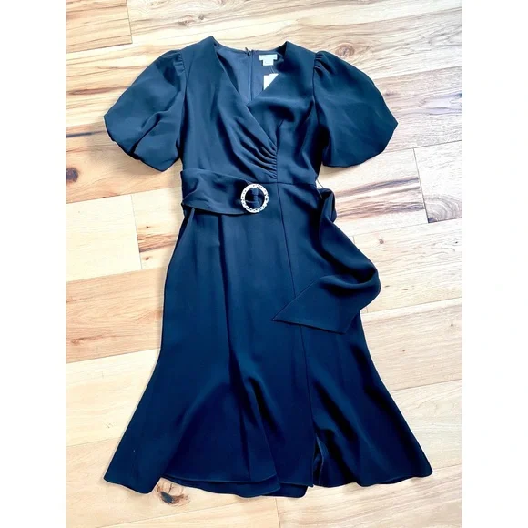 Shoshanna Esmeralda Puff-Sleeve Crepe Dress in Jet Black sz 2 NWT - Picture 7 of 16